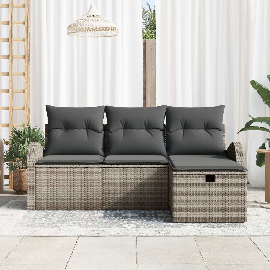 vidaXL Σετ Καναπέ Κήπου με μαξιλάρι 4 pcs Γκρι Πολυ ράταν