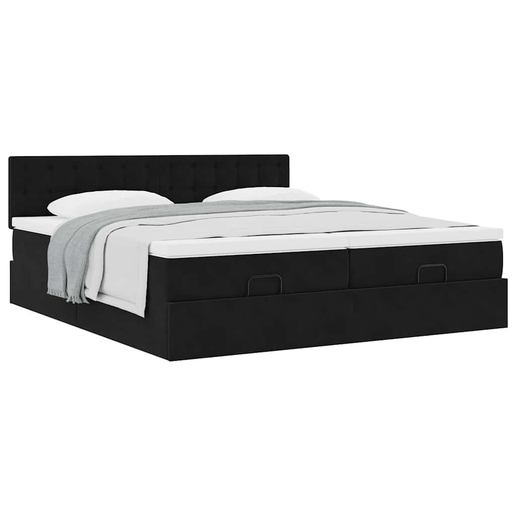vidaXL Οθωμανικό κρεβάτι με στρώματα Μαύρο 200x200cm Velvet