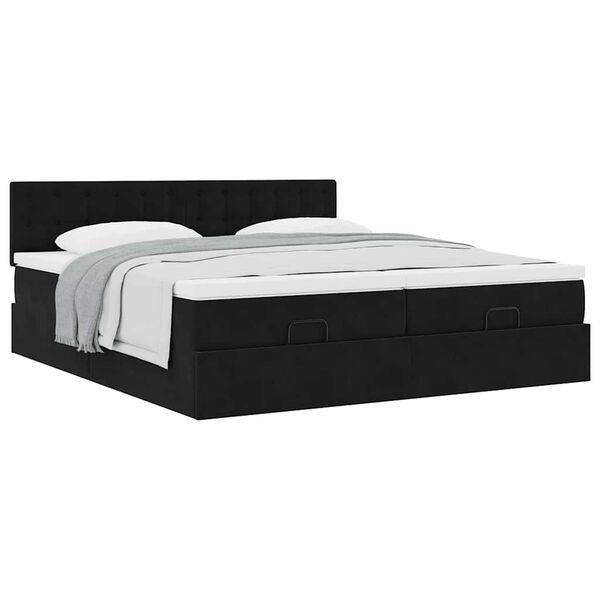 vidaXL Οθωμανικό κρεβάτι με στρώματα Μαύρο 200x200cm Velvet