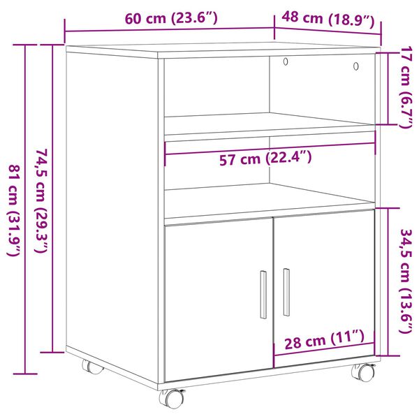 vidaXL Ρολλινγκ Καρνέ Μπλέ με Μαύρη Δρυς 60x48x81 εκ. Επεξεργασμένο Ξύλο