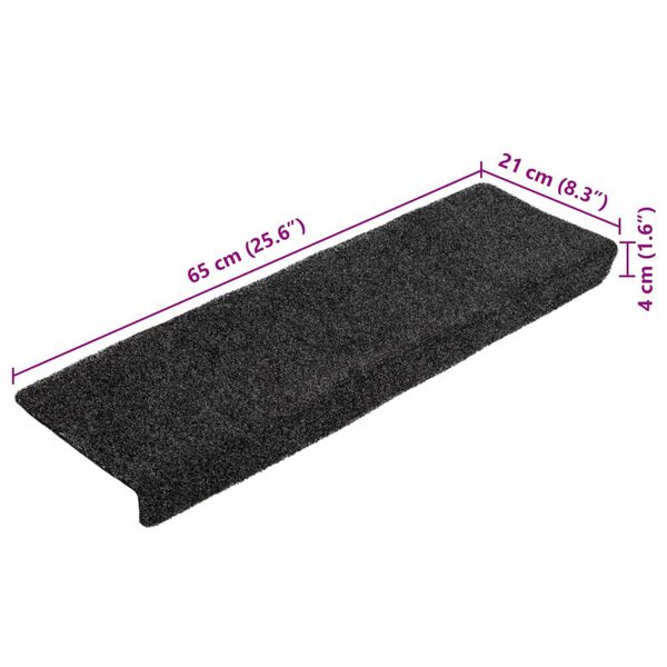 vidaXL Πατάκια Σκάλας 10 τεμ. Γκρι 65x21x4 εκ. Βελονιασμένα