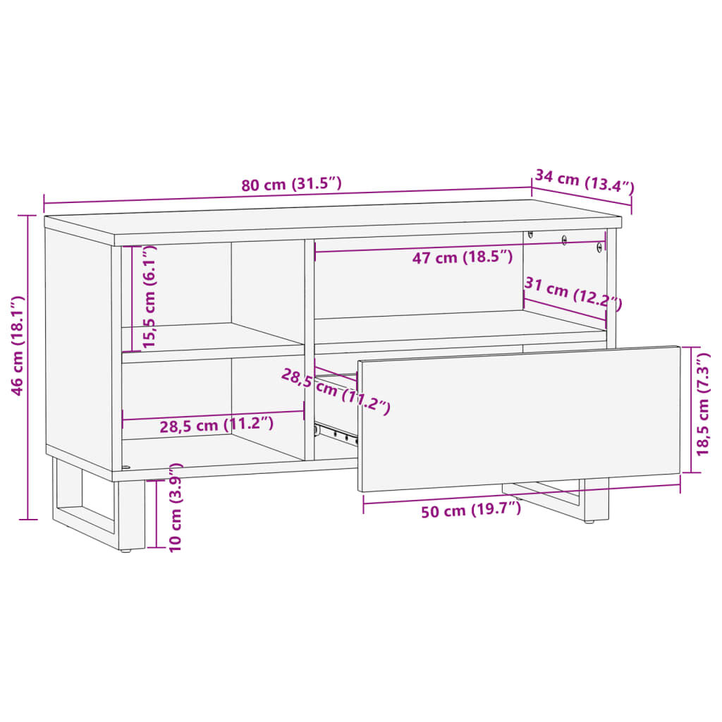 vidaXL Έπιπλο Τηλεόρασης Καφέ 80x34x46 εκ. Μασίφ Ξύλο Μάνγκο