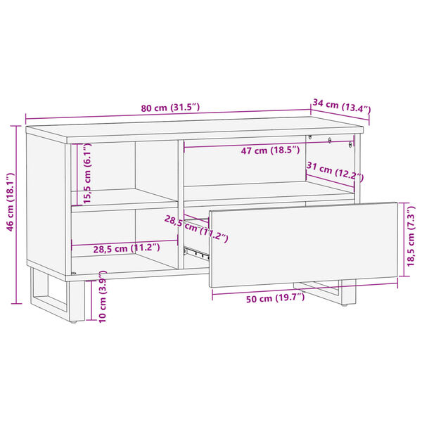 vidaXL Έπιπλο Τηλεόρασης Καφέ 80x34x46 εκ. Μασίφ Ξύλο Μάνγκο