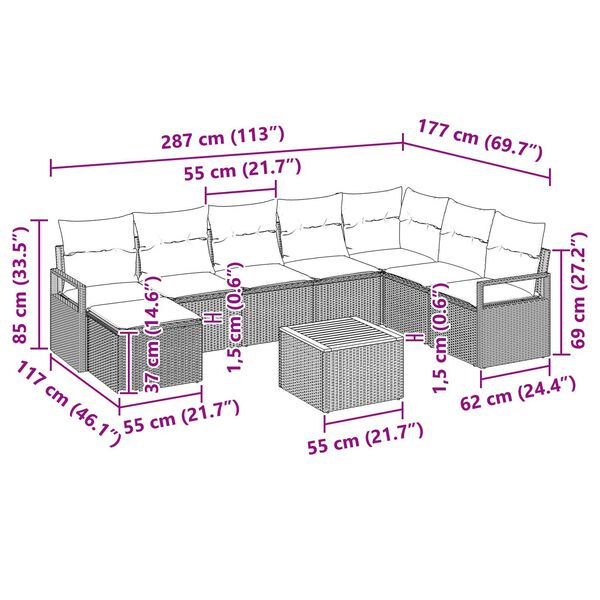 vidaXL Σετ Καναπέ Κήπου 9 pcs Μαύρος, λευκός