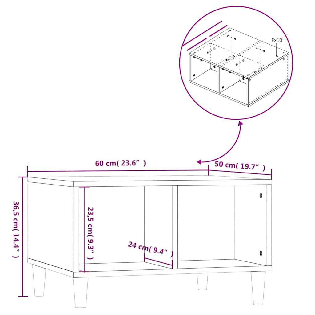 vidaXL Τραπεζάκι Σαλονιού Γκρι Sonoma 60x50x36,5εκ. Επεξεργασμένο Ξύλο
