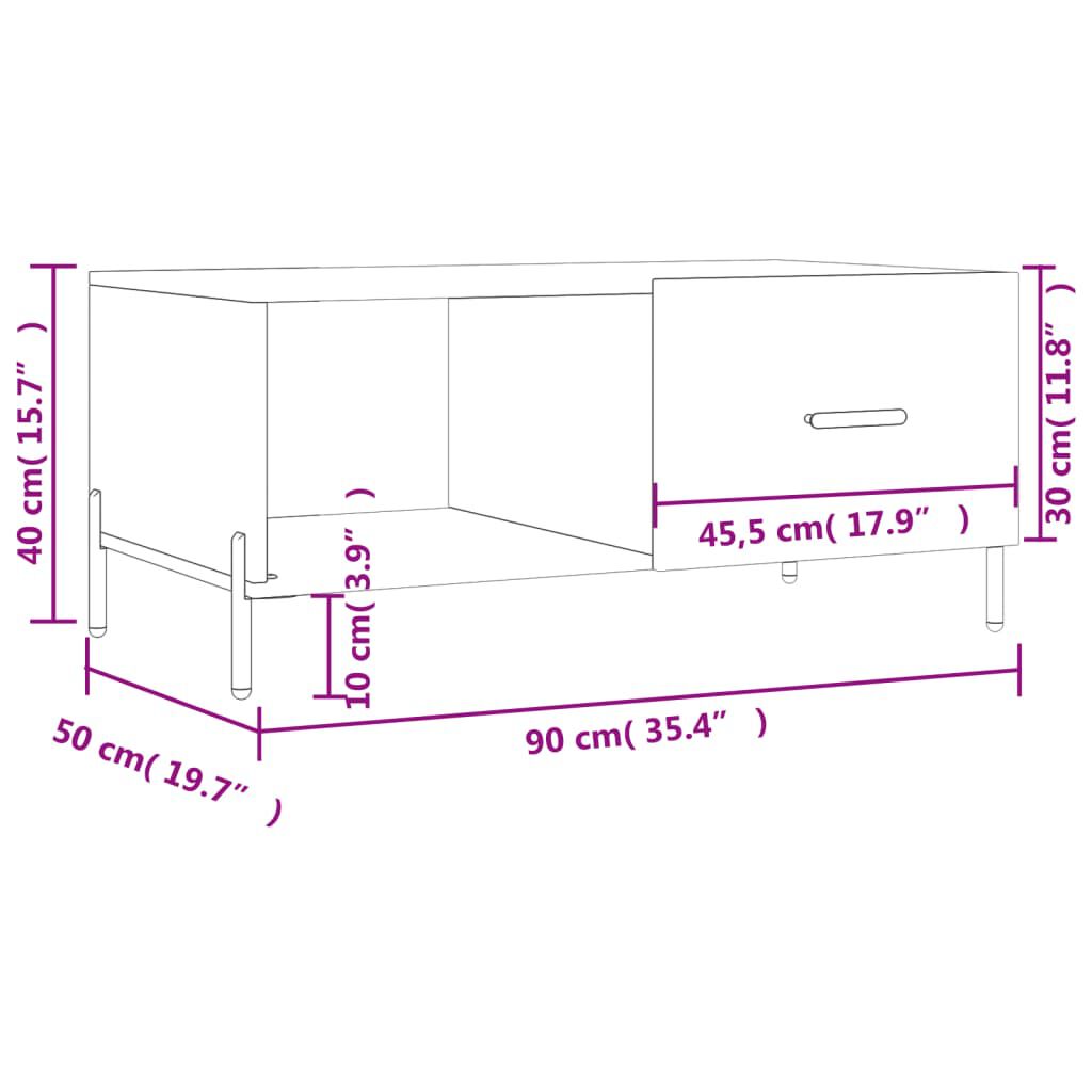 vidaXL Τραπεζάκι Σαλονιού Λευκό 90x50x40 εκ. Επεξεργασμένο Ξύλο