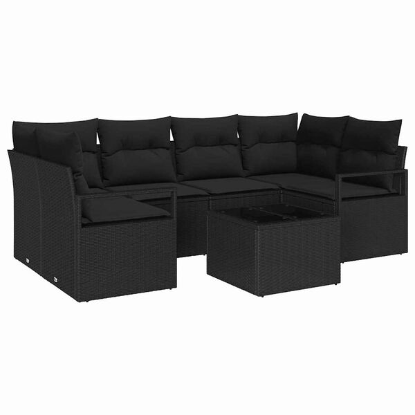 vidaXL Σετ Καναπέ Κήπου με μαξιλάρι 7 pcs Μαύρο 55 x 55 x 37 εκ