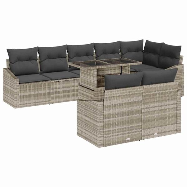 vidaXL Σετ Καναπέ Κήπου με μαξιλάρι 9 pcs Ανοιχτό Γκρι και Σκούρο Γκρι