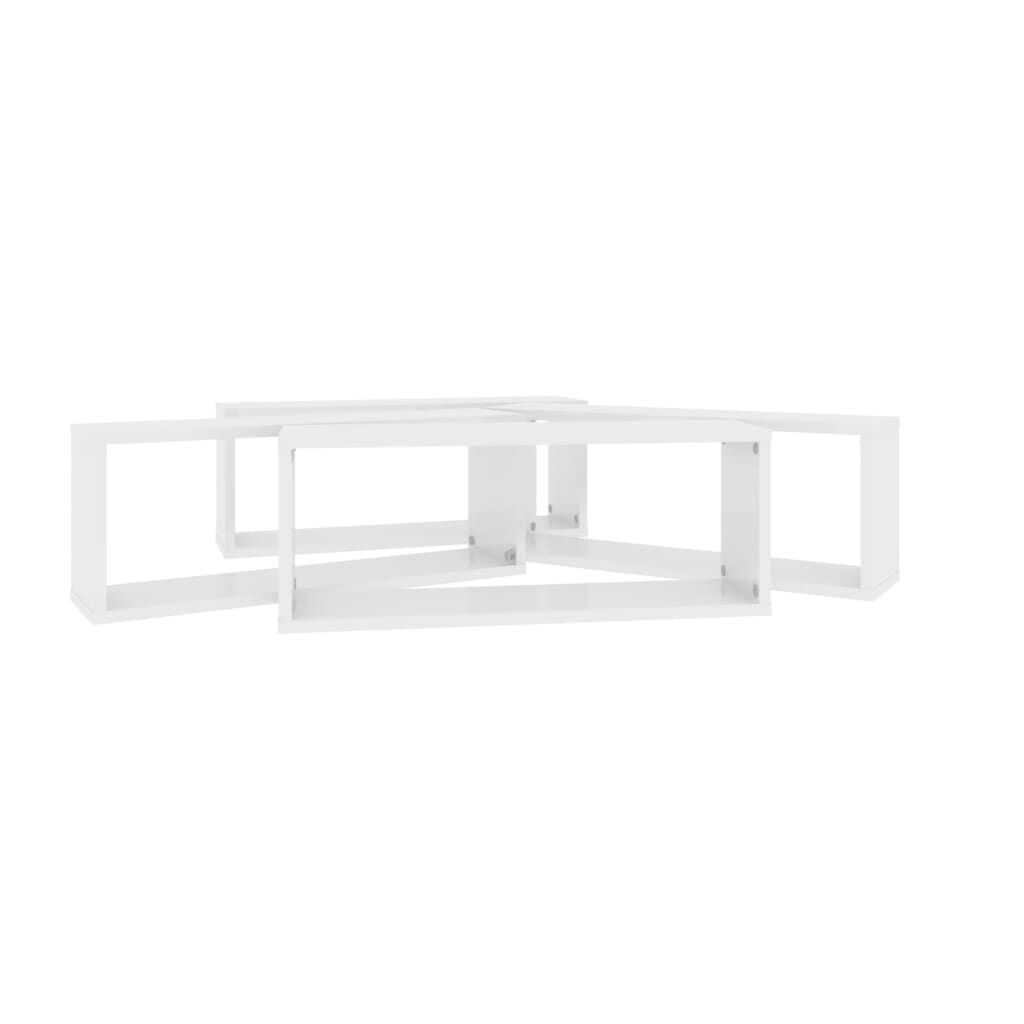 vidaXL Ράφια Κύβοι Τοίχου 4 τεμ. Γυαλ. Λευκό 60x15x23 εκ. Επεξ. Ξύλο