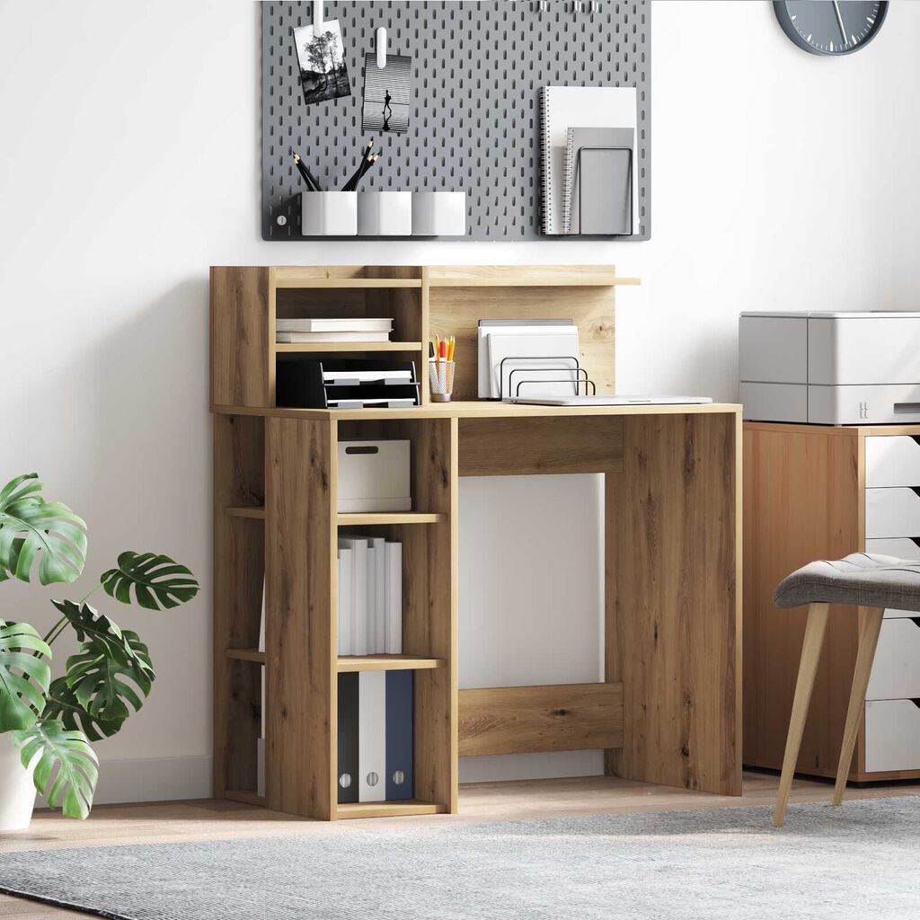 vidaXL Γραφείο με Αποθήκη Καστανός Δρυς 90x48x101.5 εκ. Επεξεργασμένο ξύλο