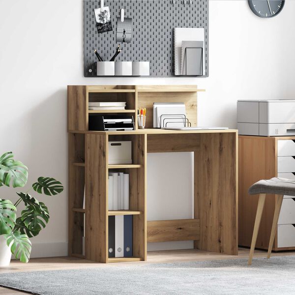 vidaXL Γραφείο με Αποθήκη Καστανός Δρυς 90x48x101.5 εκ. Επεξεργασμένο ξύλο