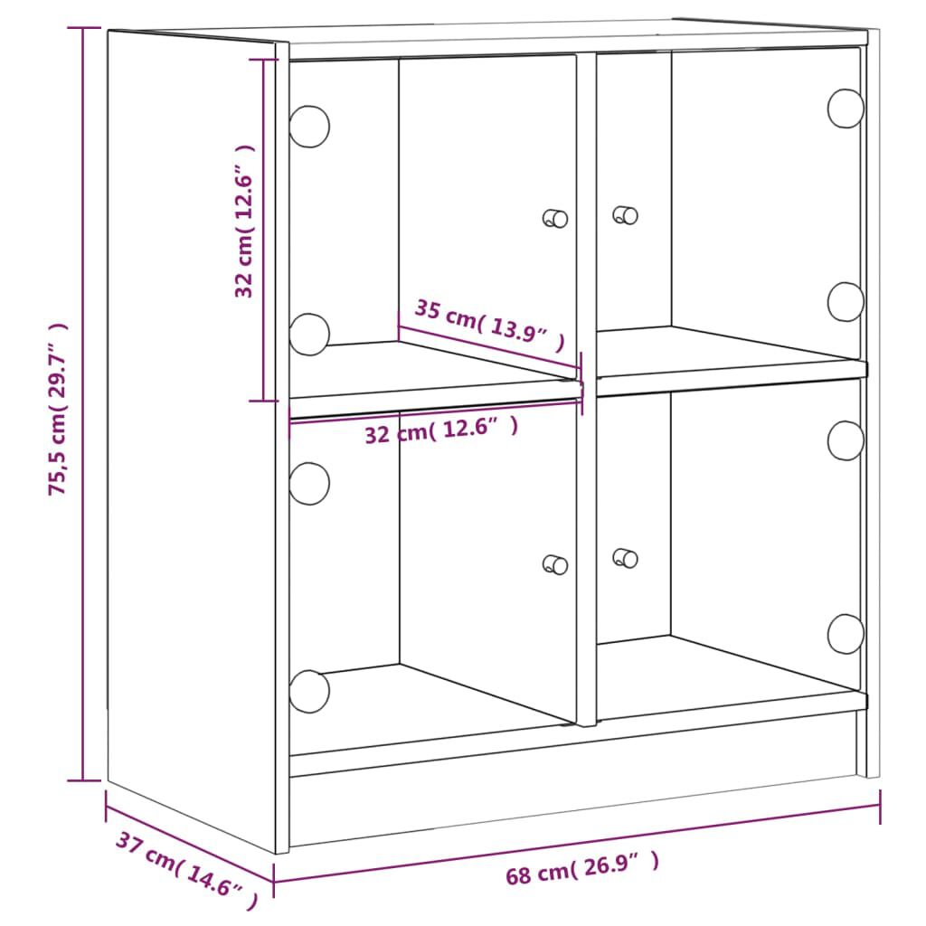 vidaXL Βοηθητικό Ντουλάπι Γκρι Σκυροδ. 68x37x75,5 εκ. Γυάλινες Πόρτες