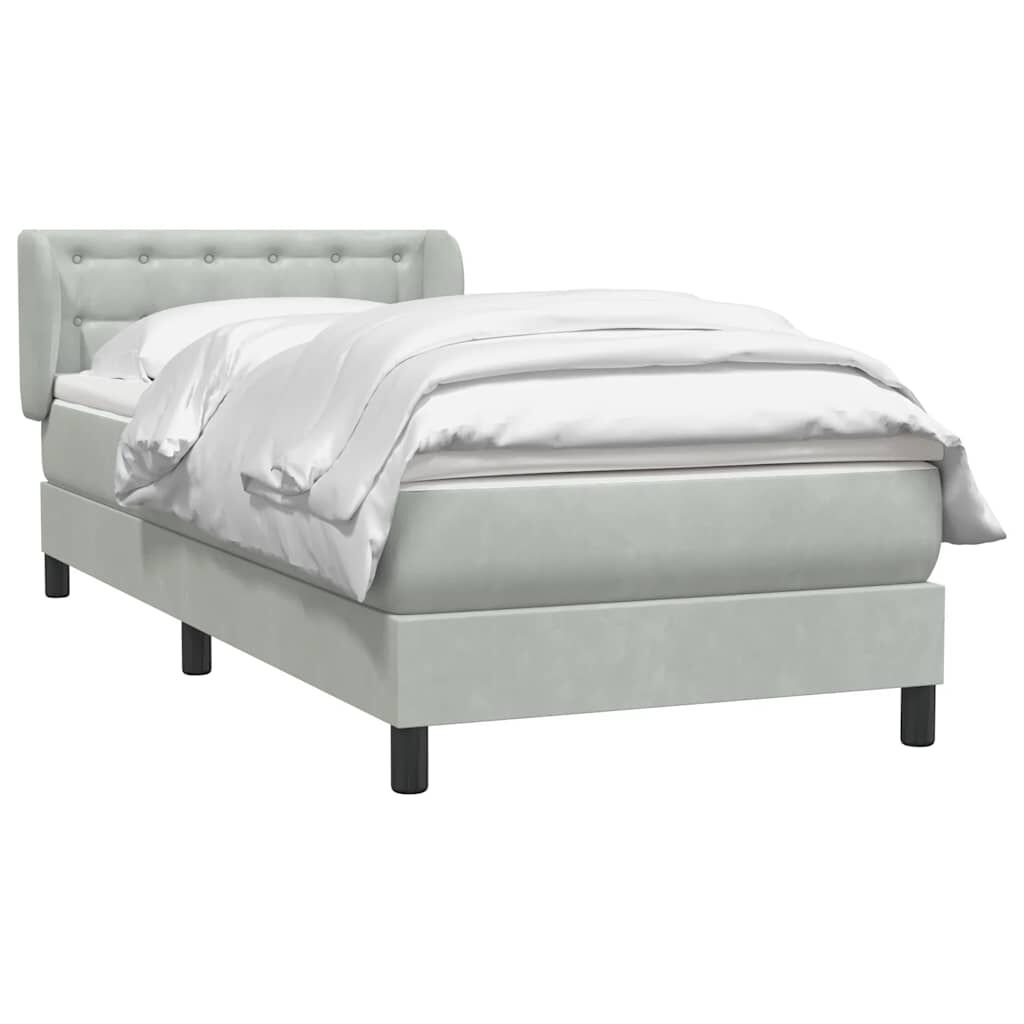 vidaXL Box Spring κρεβάτι με στρώμα ανοιχτό γκρι 90x210 cm Βελούδινο