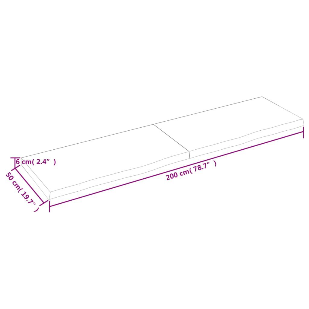vidaXL Ράφι Τοίχου Ανοιχτό Καφέ 200x50x(2-6)εκ. Επεξ. Μασίφ Ξύλο Δρυός