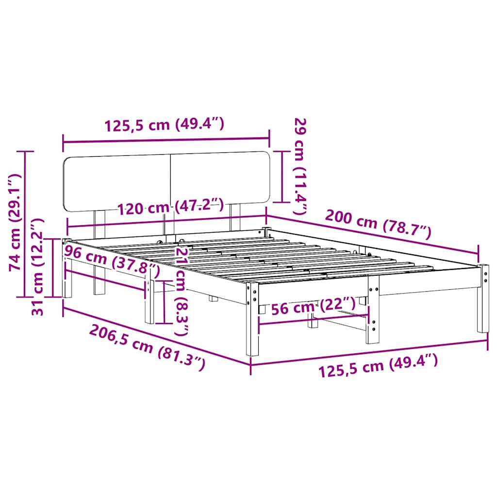 vidaXL Σκελετός Κρεβατιού Φυσικό 120 x 200 cm Μασίφ ξύλο πεύκου