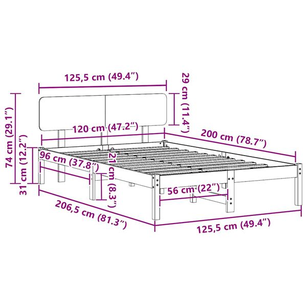 vidaXL Σκελετός Κρεβατιού Φυσικό 120 x 200 cm Μασίφ ξύλο πεύκου