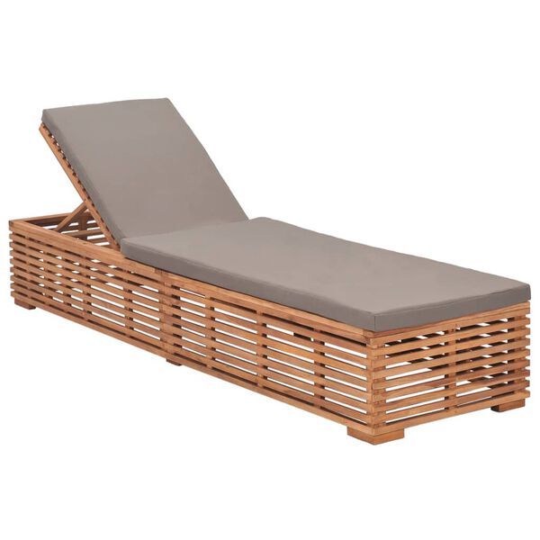 vidaXL Ξαπλώστρα από Μασίφ Ξύλο Teak με Σκούρο Γκρι Μαξιλάρι