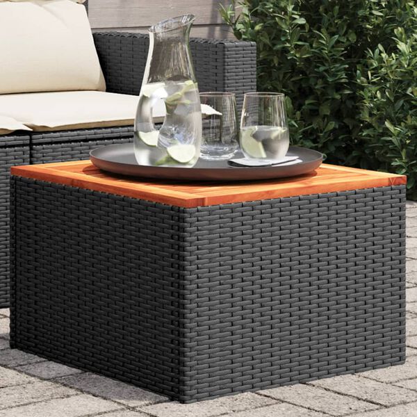 vidaXL Τραπέζι Κήπου Μαύρο 55x55x37 εκ. από Συνθετικό Ρατάν και Ξύλο Ακακίας