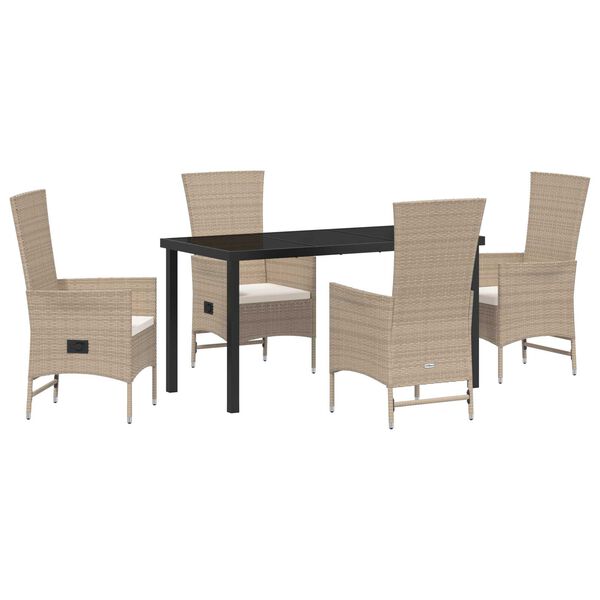 vidaXL Σέτ φαγητού για κήπο με μαξιλάρι 5 pcs Μπεζ συνθετικό ρατάν