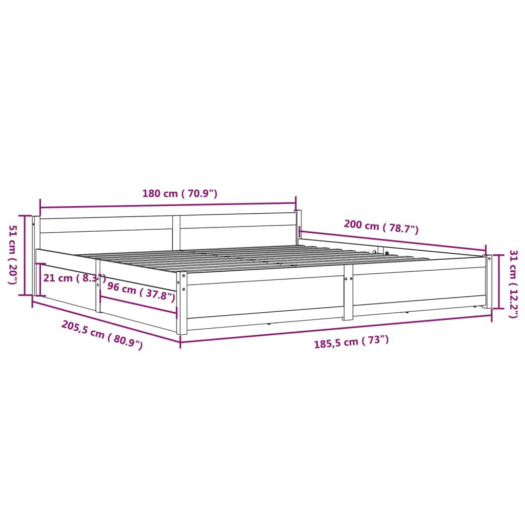 vidaXL Πλαίσιο Κρεβατιού Συρτάρια Λευκό 180 x 200 εκ Super King Size