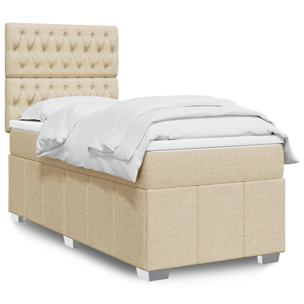 vidaXL Κρεβάτι Boxspring με Στρώμα Κρεμ 90x200 εκ.Υφασμάτινο