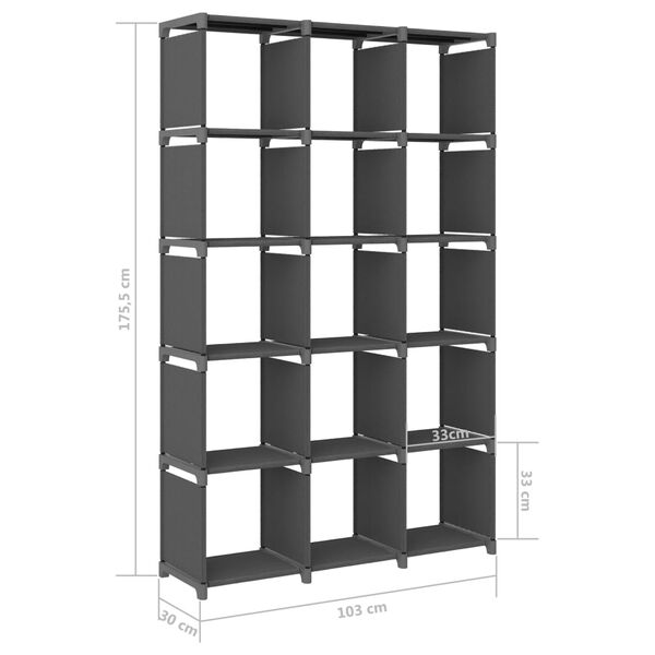 vidaXL Ραφιέρα με 15 Κύβους & Κουτιά Γκρι 103x30x175,5 εκ. Υφασμάτινη