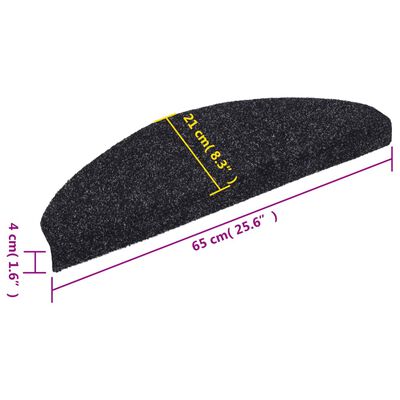 vidaXL Πατάκια Σκάλας Αυτοκόλ. 5 τεμ. Μαύρα 65x21x4 εκ. Βελονιασμένα