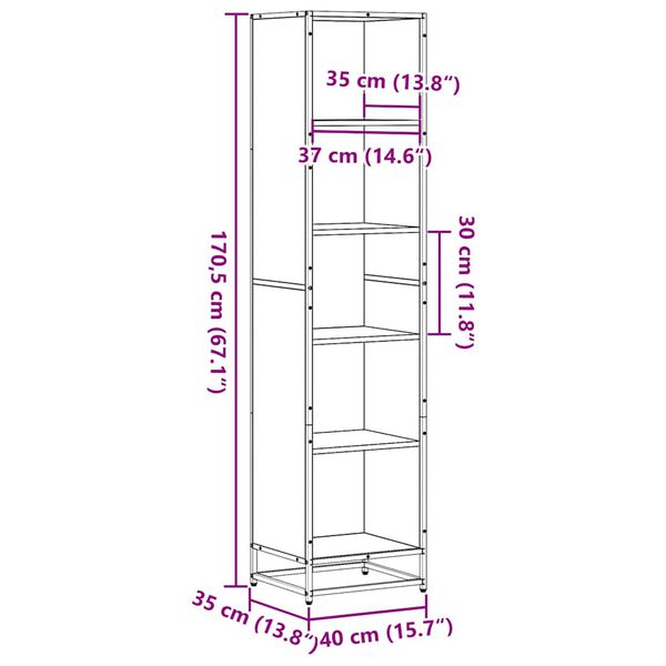 vidaXL Βιβλιοθήκη Καπνιστή Δρυς 40x35x170,5 εκ. από Επεξεργασμένο Ξύλο
