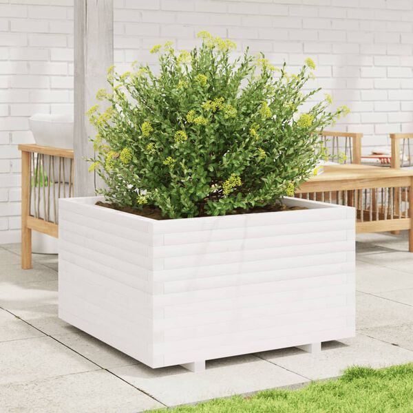 vidaXL Ζαρντινιέρα Κήπου Λευκή 80x80x49,5 εκ. από Μασίφ Ξύλο Πεύκου