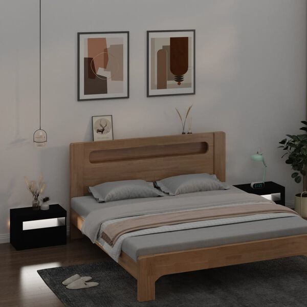 vidaXL Κομοδίνα με LED 2 τεμ. Μαύρο 60 x 35 x 40 εκ.