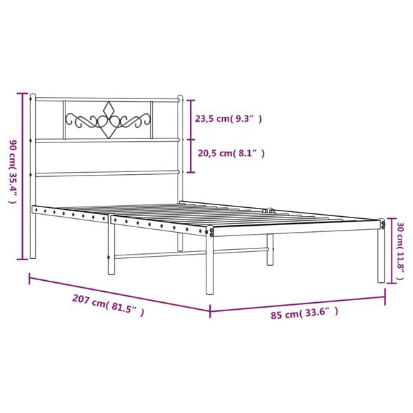 vidaXL Πλαίσιο Κρεβατιού με Κεφαλάρι Μαύρο 80 x 200 εκ. Μεταλλικό