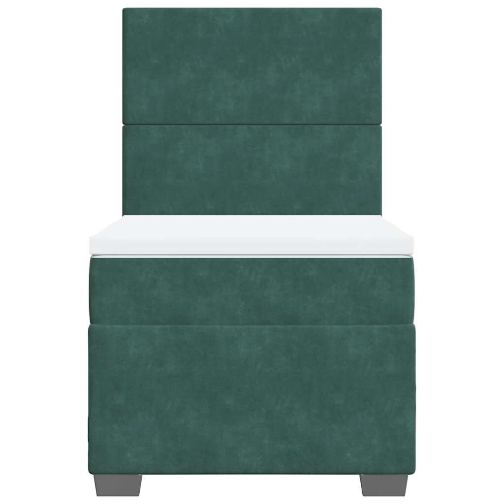 vidaXL Κρεβάτι Boxspring με Στρώμα Σκούρο Πράσινο 90x190 εκ. Βελούδινο