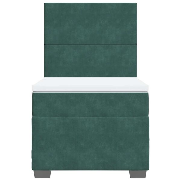 vidaXL Κρεβάτι Boxspring με Στρώμα Σκούρο Πράσινο 90x190 εκ. Βελούδινο