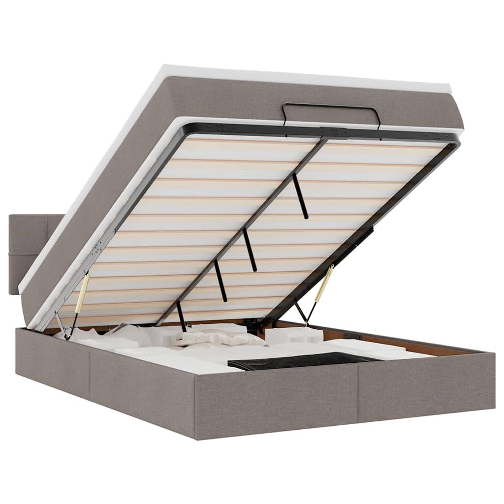 vidaXL Οθωμανικό κρεβάτι με στρώμα & LEDs Taupe 140x200 cm Ύφασμα