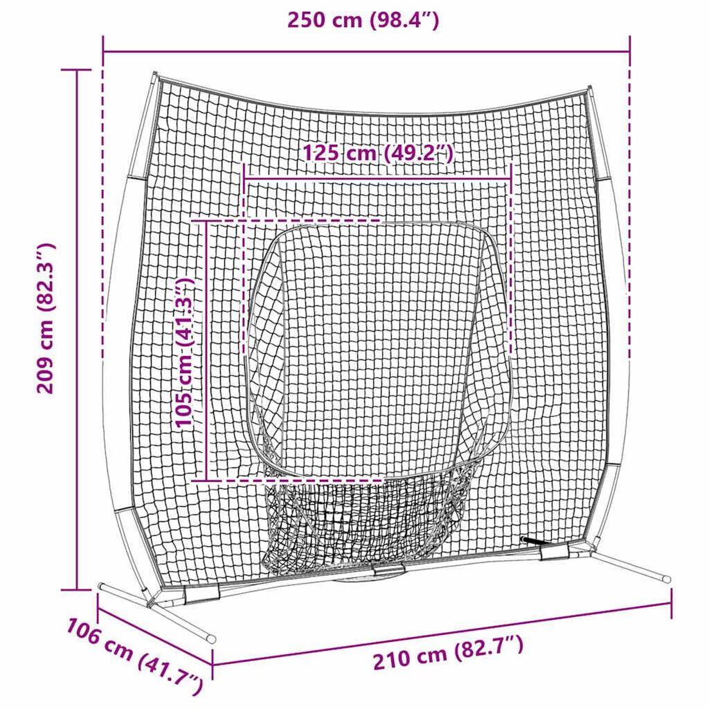 vidaXL Μπέιζμπολ & Σόφτμπολ Μαύρο 250 x 106 x 209 εκ. Πολυεστέρας