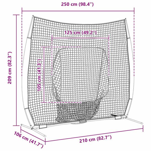 vidaXL Μπέιζμπολ & Σόφτμπολ Μαύρο 250 x 106 x 209 εκ. Πολυεστέρας