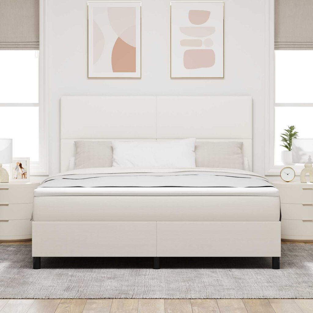 vidaXL Κρεβάτι Box Spring με Στρώμα Κρεμ Υφάσματος Κορδονιού