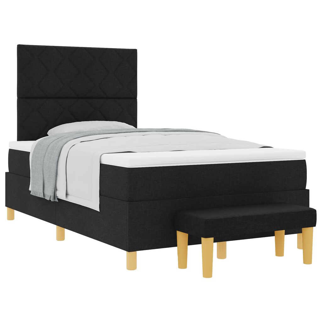 vidaXL Κρεβάτι Box Spring με Στρώμα & Πάγκο Μαύρο 120x190 εκ Ύφασμα