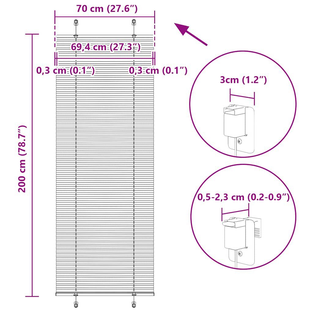 vidaXL Πλισέ περσίδα Ανθρακί 70x200 cm Πλάτος υφάσματος 69,4 cm