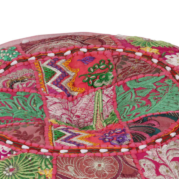 vidaXL Πουφ Patchwork Στρογγυλό Χειροποίητο Ροζ 40 x 20 εκ. Βαμβάκι