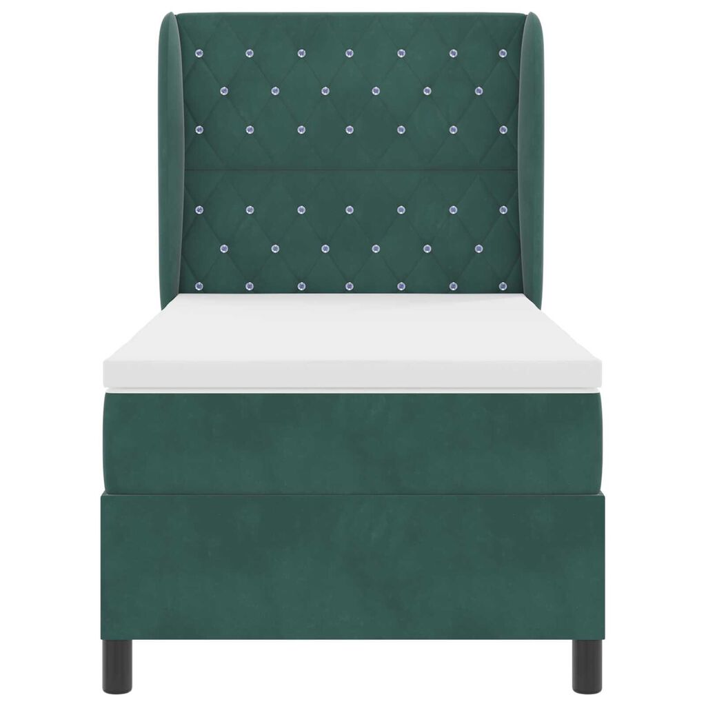 vidaXL Κρεβάτι Box Spring με Στρώμα Σκούρο Πράσινο 90x190 εκ. Βελούδο