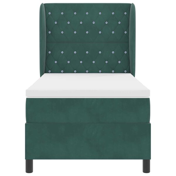 vidaXL Κρεβάτι Box Spring με Στρώμα Σκούρο Πράσινο 90x190 εκ. Βελούδο