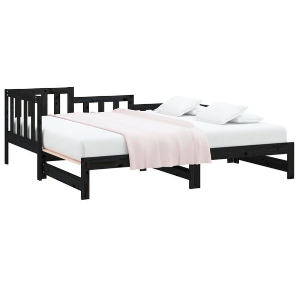 vidaXL Καναπές Κρεβάτι Συρόμενος Μαύρος 2x(80x200) εκ. από Μασίφ Πεύκο