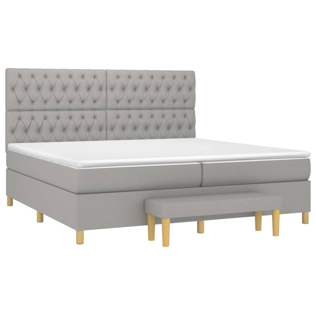 vidaXL Κρεβάτι Boxspring με Στρώμα Ανοιχτό Γκρι 200x200 εκ. Υφασμάτινο