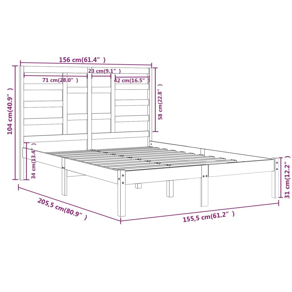 vidaXL Πλαίσιο Κρεβατιού Γκρι 150 x 200 εκ. Μασίφ Ξύλο King Size