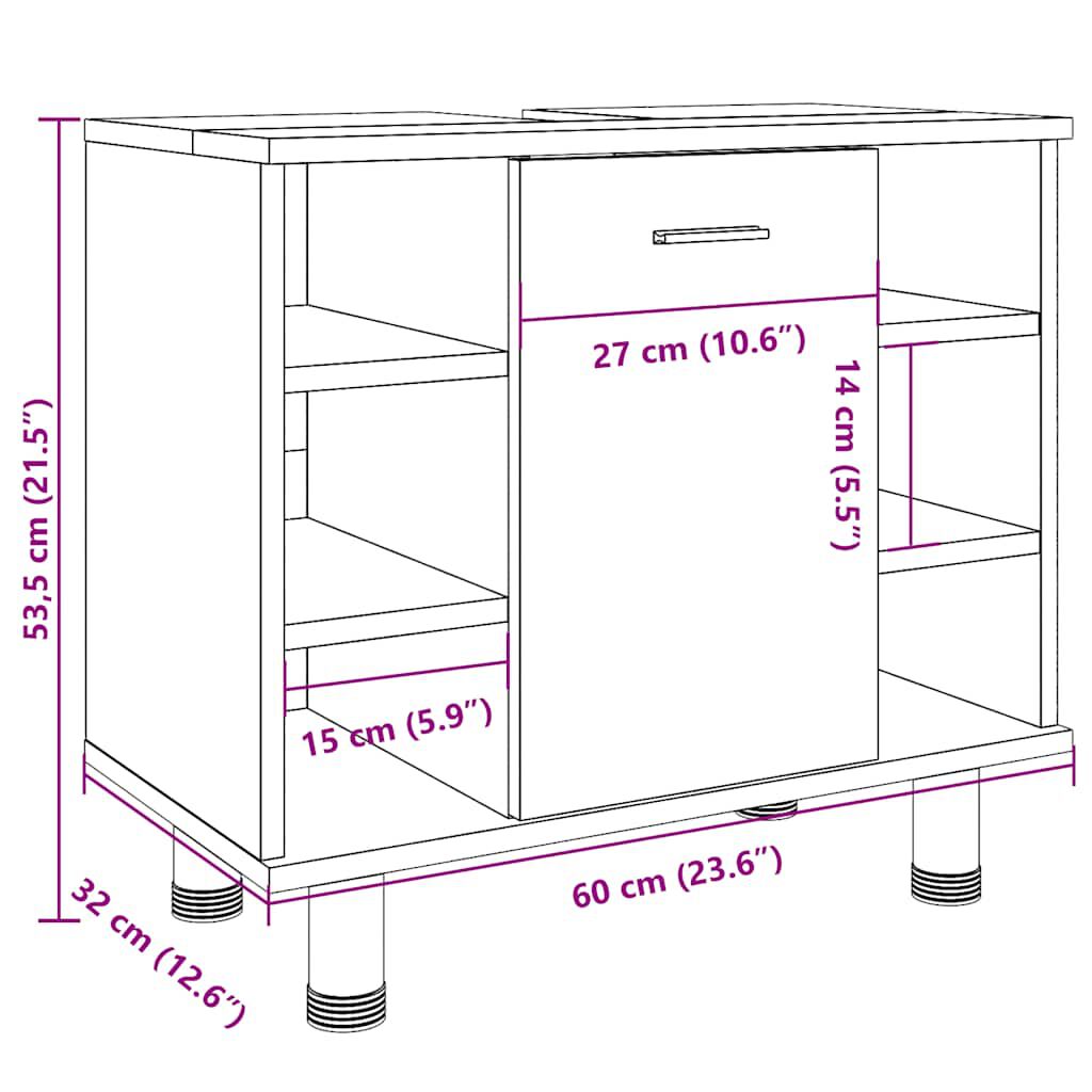 vidaXL Ντουλάπι Νιπτήρα Γκρι Σκυροδέματος 60x32x53,5 εκ. Επεξ. Ξύλο