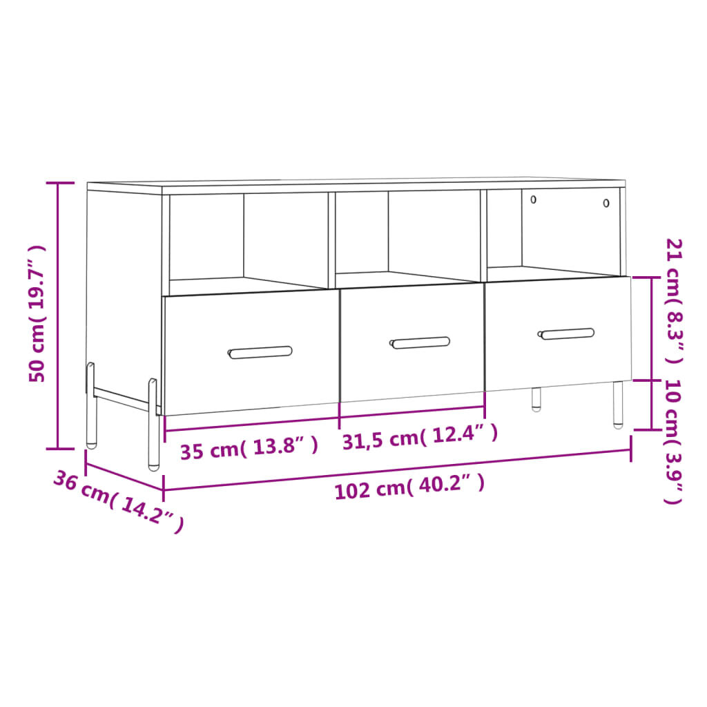 vidaXL Έπιπλο Τηλεόρασης Sonoma Δρυς 102 x 36 x 50 εκ. Επεξεργ. Ξύλο