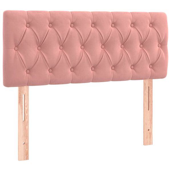 vidaXL Κρεβάτι Boxspring με Στρώμα & LED Ροζ 100x200 εκ. Βελούδινο