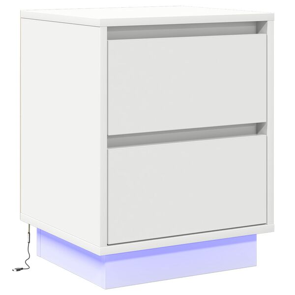 vidaXL Κομοδίνο με LED Φώτα Λευκό 39x34,5x50 εκ.