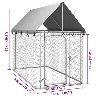 vidaXL Κλουβί Σκύλου Εξωτερικού Χώρου 200 x 100 x 150 εκ. με Στέγαστρο